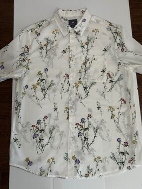 H&M Men's Regular Fit Floral Button-Down Shirt - Size Large - White/Multi